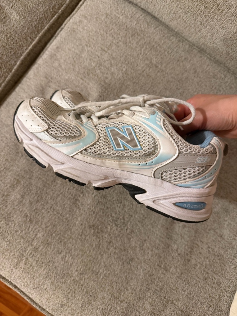 New Balance 530 White and Light Blue Running Shoes